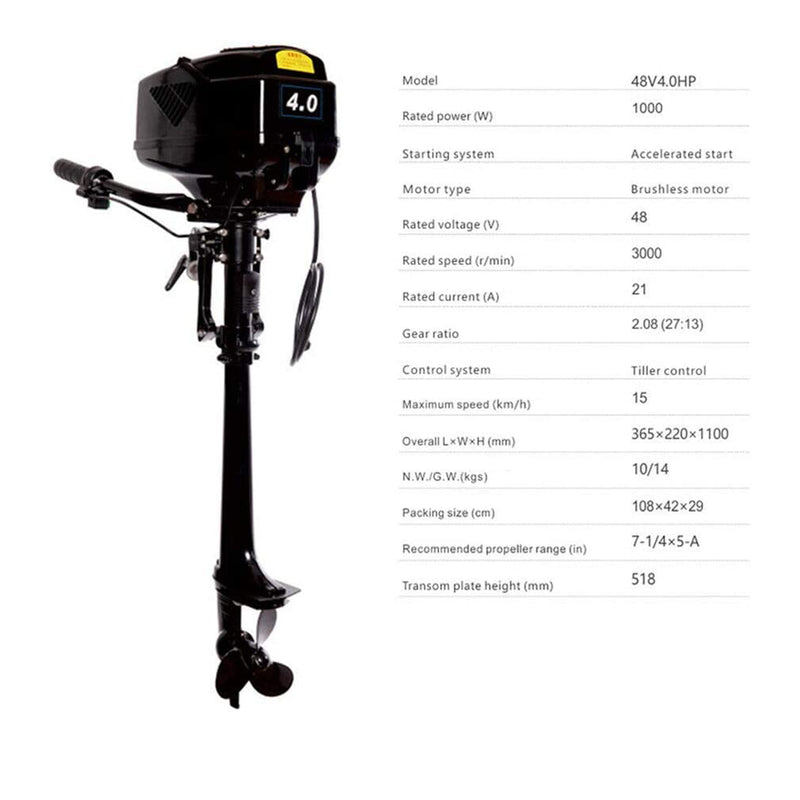 48V 4HP 1000W Electric Outboard Motor Fishing Boat Engine Long Shaft Inflatable Boat Engine Propeller