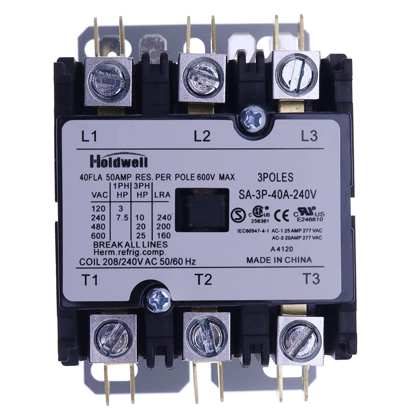 3 Poles 40 Amp 240V AC Coil Definite Purpose Contactor SA-3P-40A-240V