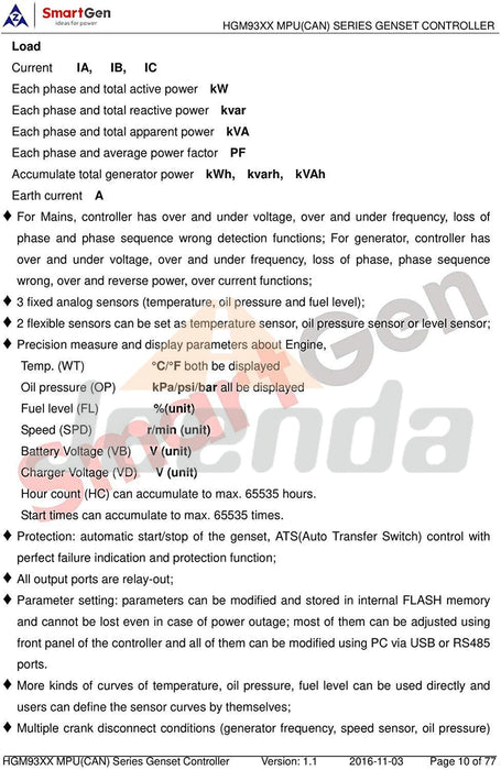 Controller HGM9320CAN for SmartGen Module