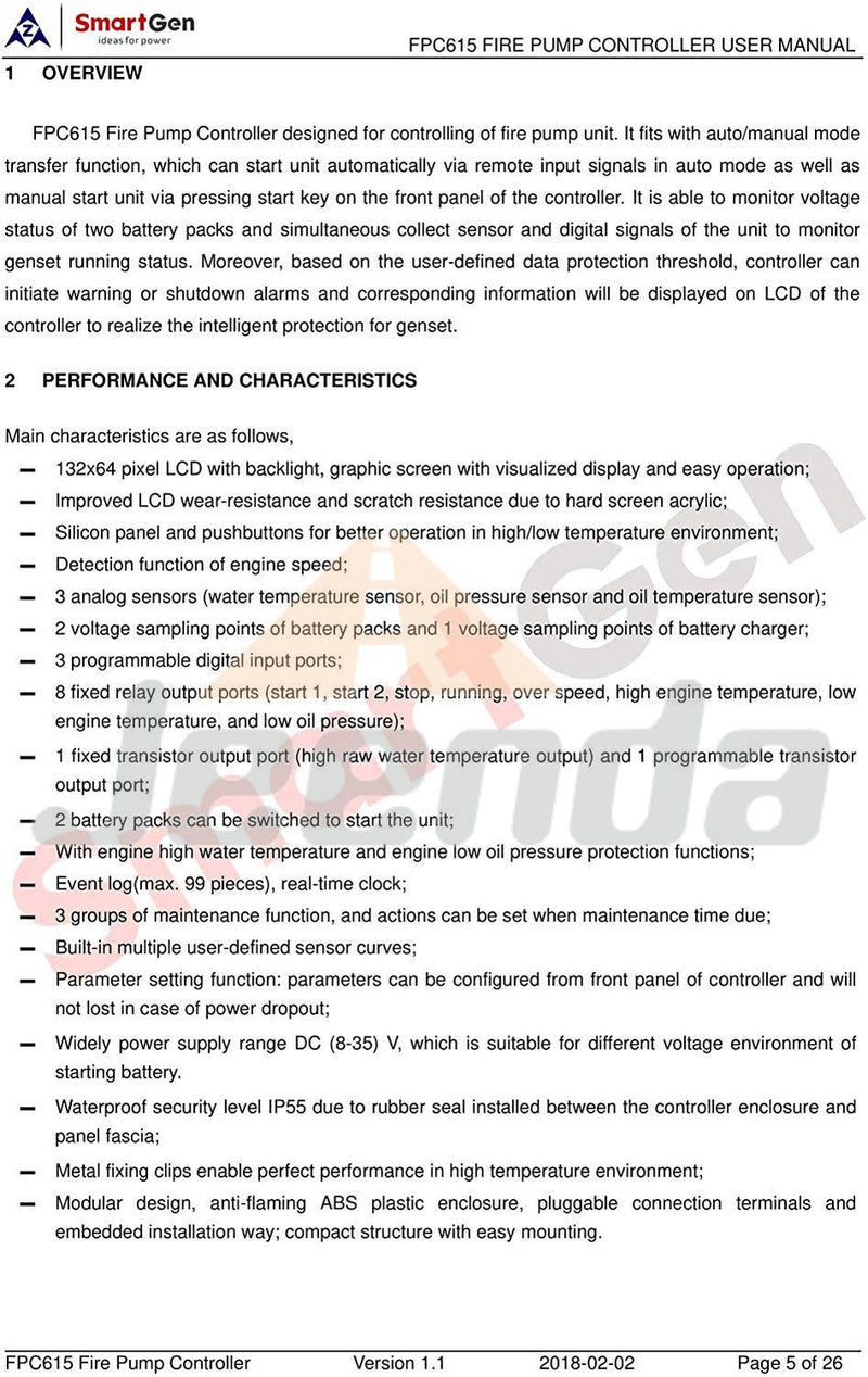 SmartGen FPC615 Fire Pump Controller for controlling of fire pump unit