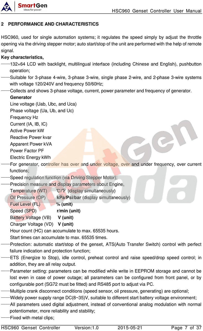 SmartGen HSC960 Genset Parallel Controller