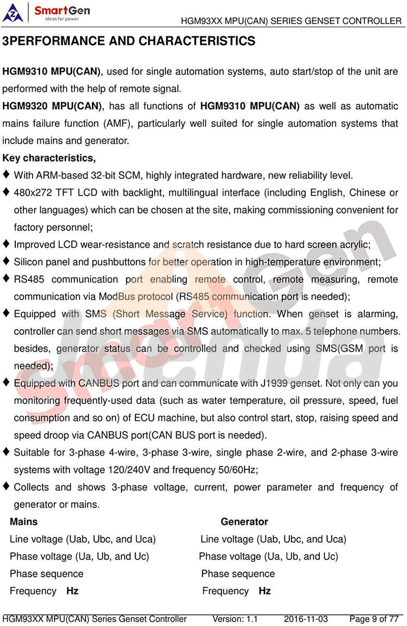 Controller HGM9320CAN for SmartGen Module