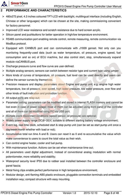 SmartGen FPC915 Diesel Driven Fire Pump Controller for fire pump systems